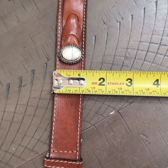 Vintage Leonardo Made In Italy Brown Woven Leather Belt  With Stone Detailing - Picture 7 of 12